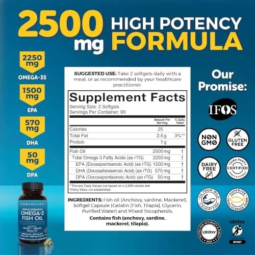 Viva Naturals Omega 3 Fish Oil Supplement 2500 mg | Supports Heart, Brain & Skin Health thumbnail 2