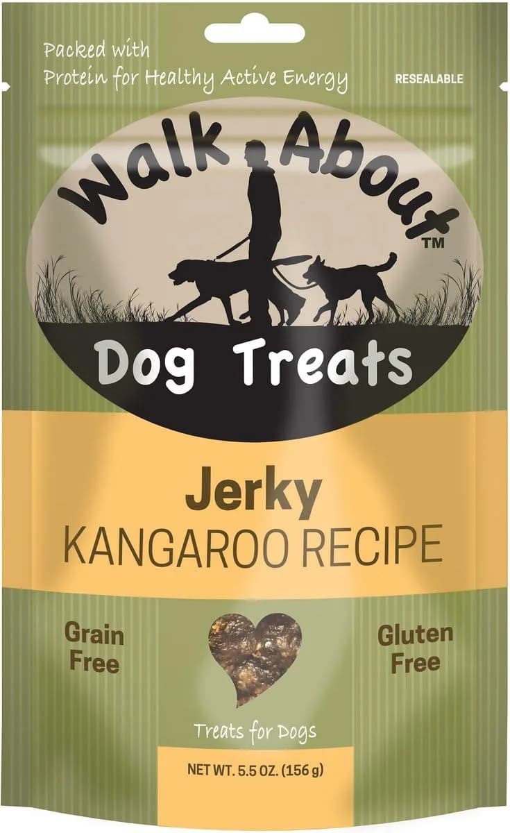 Walk About Pet Dog Jerky Treats 5.5 Oz | Grain-Free, Kangaroo Recipe, Resealable Pouch
