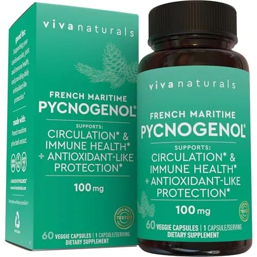 Viva Naturals Pycnogenol 100mg French Maritime Pine Bark Extract Supports Circulation, Joints & Immunity – 60 Veggie Capsules thumbnail 1