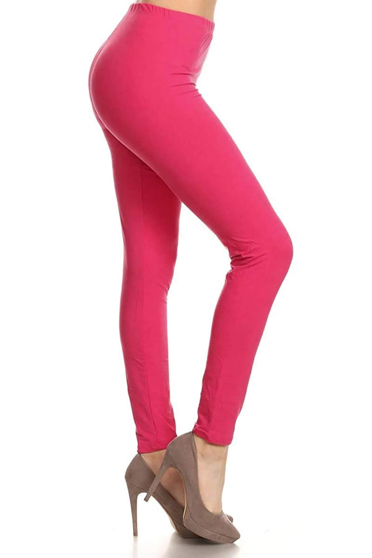 Leggings Depot Womens 1" Waistband High Waisted Solid Leggings Pants (Full Length, Fuchsia, One Size) | Soft, Stretchy & Comfortable — Fuchsia