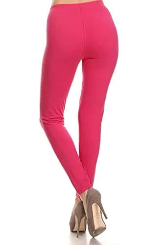 Leggings Depot Womens 1" Waistband High Waisted Solid Leggings Pants (Full Length, Fuchsia, One Size) | Soft, Stretchy & Comfortable thumbnail 4