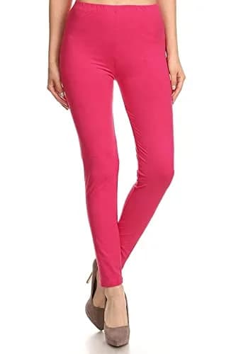 Leggings Depot Womens 1" Waistband High Waisted Solid Leggings Pants (Full Length, Fuchsia, One Size) | Soft, Stretchy & Comfortable thumbnail 2