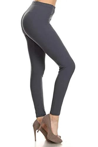 Leggings Depot Womens 1" Waistband High Waisted Solid Leggings Pants (Full Length, Charcoal Gray, One Size Plus) | Soft, Comfortable, Durable thumbnail 1
