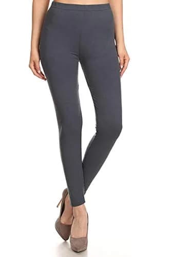 Leggings Depot Womens 1" Waistband High Waisted Solid Leggings Pants (Full Length, Charcoal Gray, One Size Plus) | Soft, Comfortable, Durable thumbnail 2