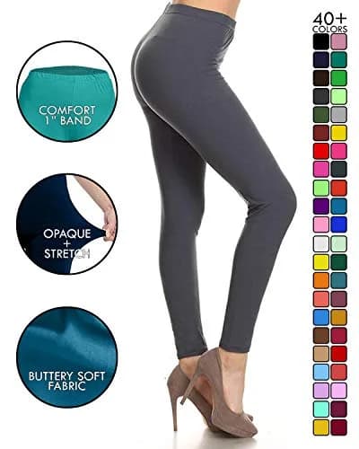 Leggings Depot Womens 1" Waistband High Waisted Solid Leggings Pants (Full Length, Charcoal Gray, One Size Plus) | Soft, Comfortable, Durable thumbnail 3