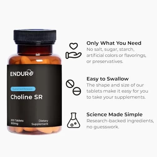 Endurance Products ENDUR Choline L(+) Bitartrate 300mg | Sustained Release, 200 Tablets for Brain & Prenatal Support thumbnail 5
