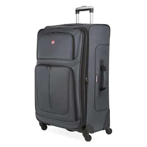 SwissGear Sion Softside Expandable Spinner Luggage Large Checked Grey | Durable Lightweight Travel Suitcase thumbnail 1
