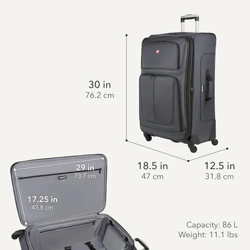 SwissGear Sion Softside Expandable Spinner Luggage Large Checked Grey | Durable Lightweight Travel Suitcase thumbnail 2