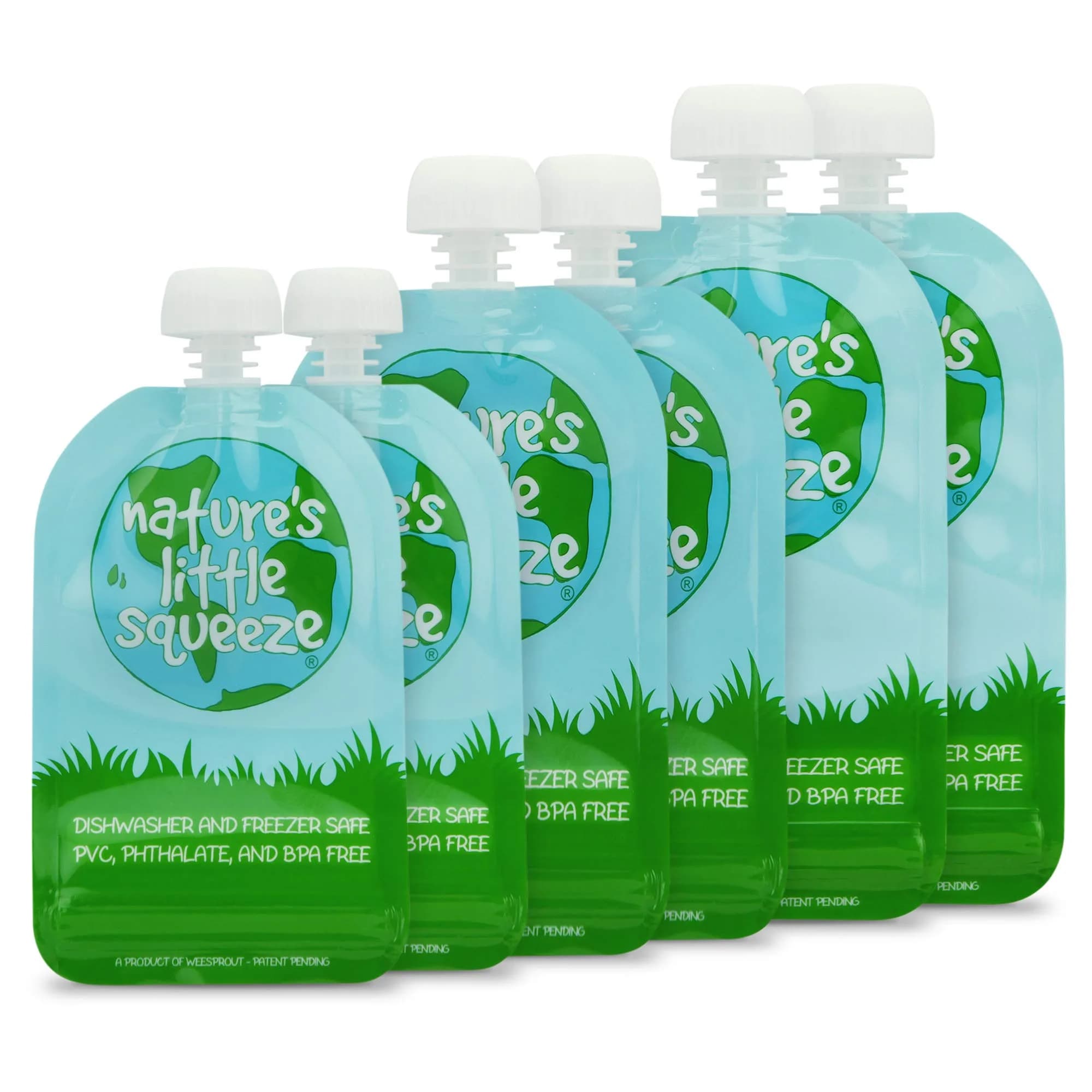 WeeSprout Double Zipper Reusable Food Pouches 7oz (Pack of 6, Variety) | Leakproof & Easy-Clean for Baby Food