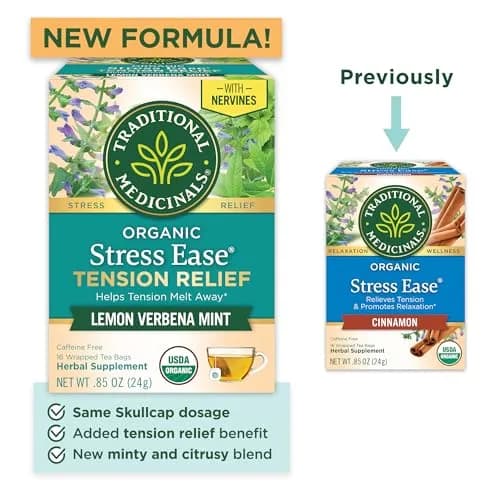 Traditional Medicinals Organic Stress Ease Tension Relief Lemon Verbena Mint Tea 16 Tea Bags | Supports Stress Relief thumbnail 2