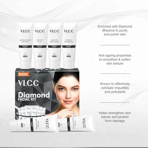 VLCC Diamond Facial Kit 60g (2.12 oz) | Single Use Home Facial Kit for Skin Polishing & Purification thumbnail 5