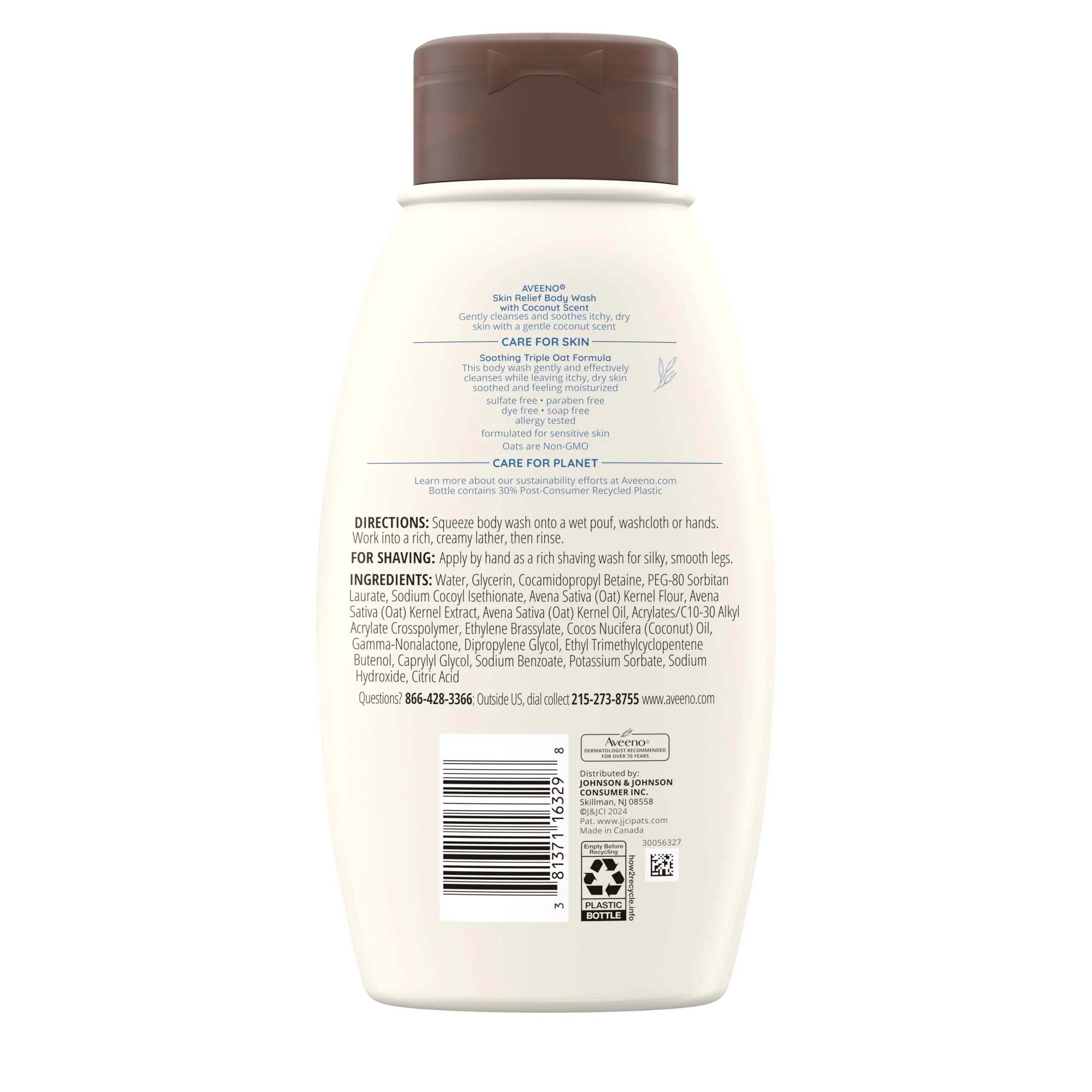 Aveeno Skin Relief Body Wash with Coconut Scent & Soothing Oat 355ml (12 fl. oz) | Gentle Cleanser for Itchy, Dry, Sensitive Skin - view 9