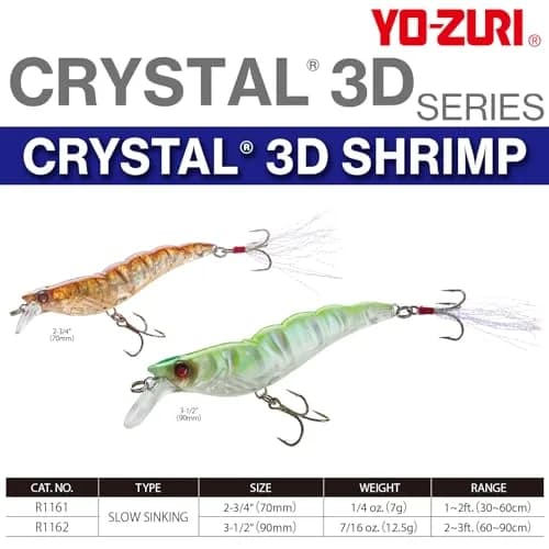 Duel Yo-Zuri R1161-HTS Crystal 3D Shrimp 70mm | Slow Sinking Lure with Holographic Finish thumbnail 2
