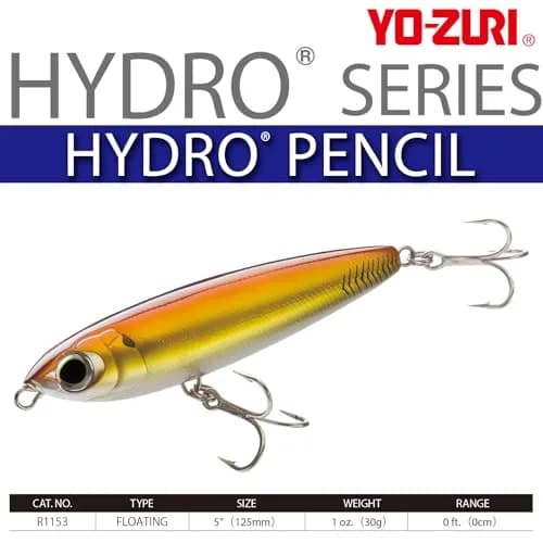 Duel Hydro Pencil Floating Lure 125mm (5") Black/Silver | Walk-the-Dog Topwater Lure thumbnail 2