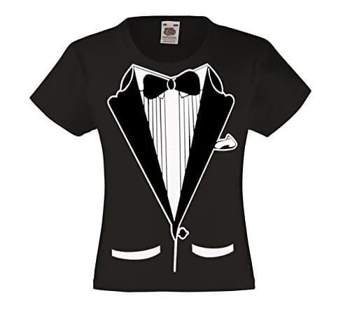fresh tees Unisex Tuxedo Tee with Bow Tie | Kid's Wedding & Party Shirt XL Black