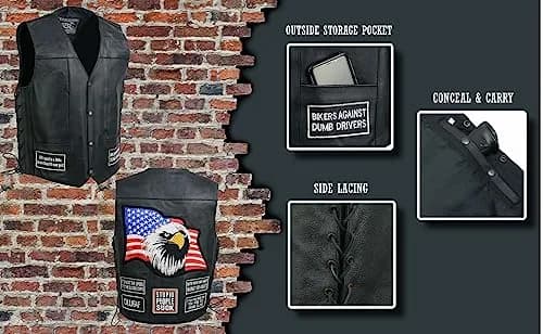 EVENT LEATHER ELM3925 Black Motorcycle Leather Vest for Men | Durable, Stylish & Protective (70-120 chars) thumbnail 2