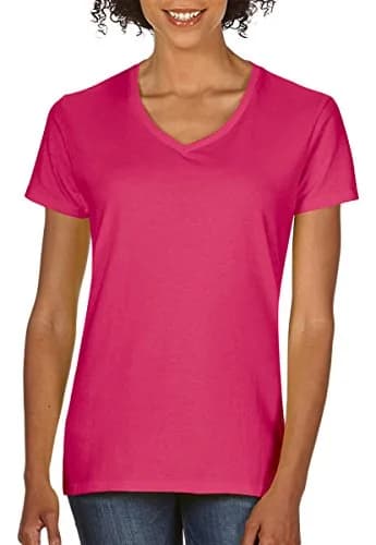Gildan Heavy Cotton V-Neck T-Shirt 100% Cotton Large Heliconia | Classic Casual Fit thumbnail 1