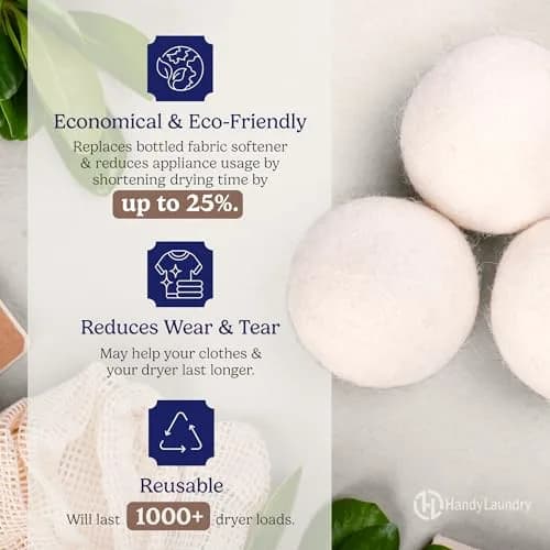 Handy Laundry Wool Dryer Balls 6-Pack, Reusable Natural Fabric Softener | 270 g (0.6 lb) thumbnail 2