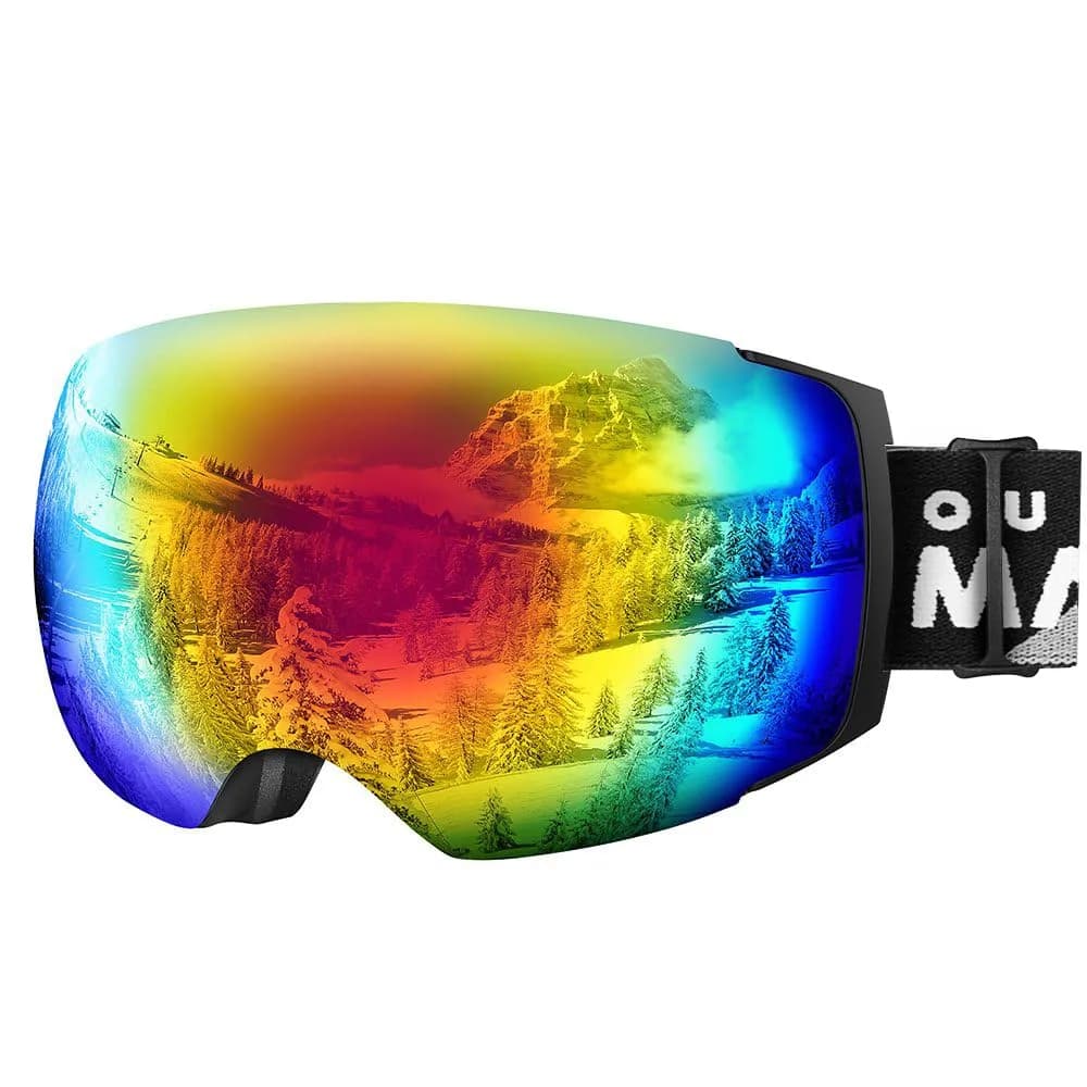 OutdoorMaster Ski Goggles PRO OTG Snow Goggles with Interchangeable Lens 19.6cm (7.7in) | Frameless Wide View — Blackframe Revocolorfullens Vlt15%