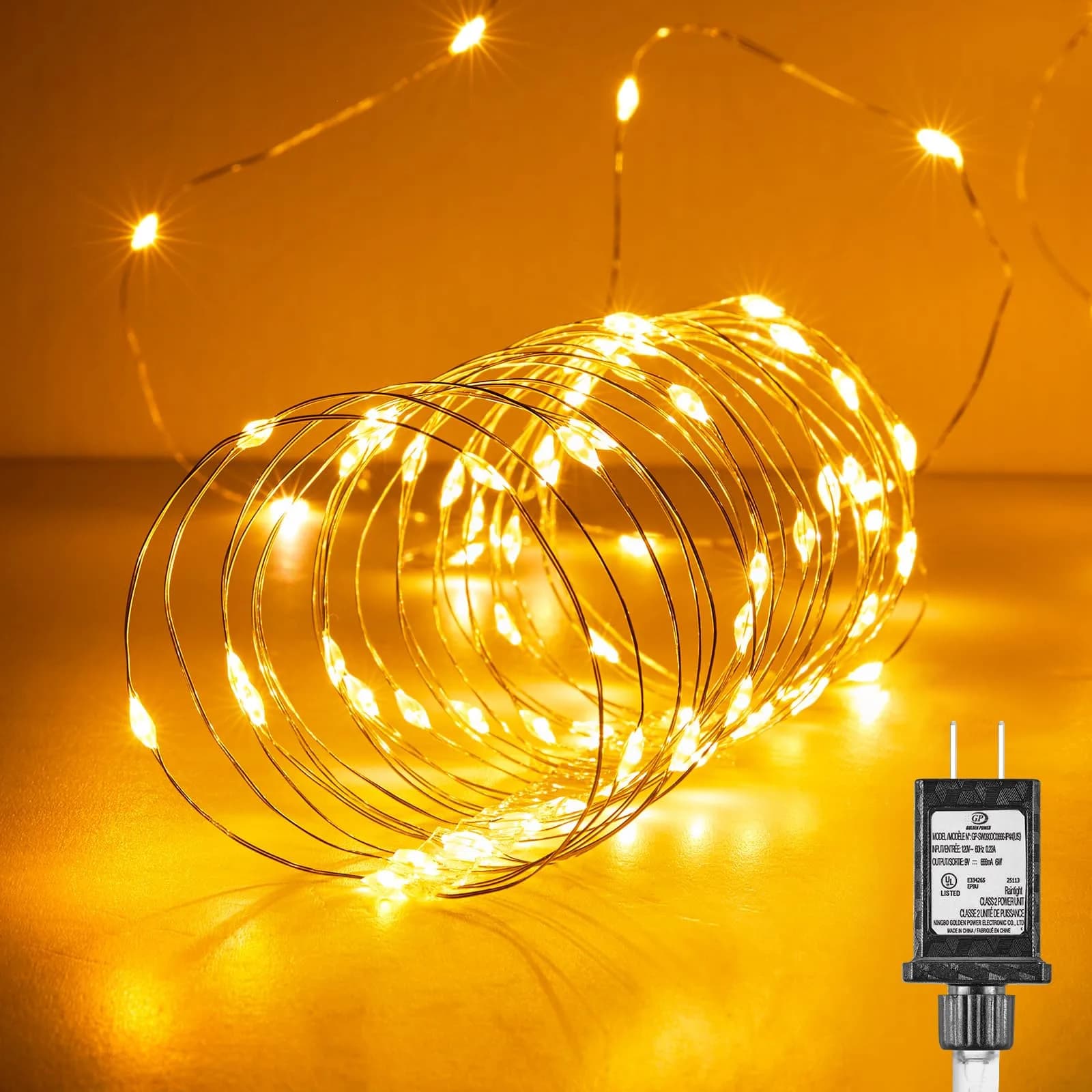 Minetom 100Ft 300LED Warm White Fairy Lights | Steady On, Copper Wire, IP44 Waterproof - main product image