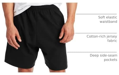 Hanes Men's Jersey Cotton Pocket Workout Shorts, Black, Medium (7.5" Inseam) | Soft & Breathable for Daily Wear thumbnail 4