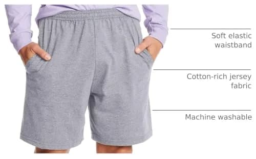 Hanes Men's Cotton Jersey Workout Shorts with Pockets, Light Steel, Medium | 18.5cm (7.5") Inseam thumbnail 4