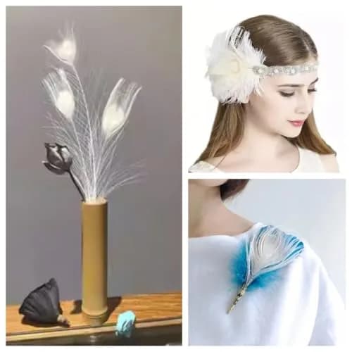 Shekyeon Natural Dyeing Peacock Feathers 25-30cm (10-12 Inch) Pack of 10 | Off-White Wedding & Craft Decor thumbnail 6