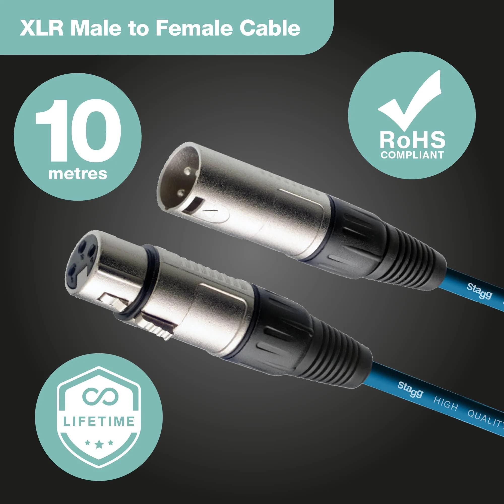 Stagg SMC10 CBL 10m XLR to XLR Microphone Cable - Blue | Balanced Audio for Stage & Studio - view 2