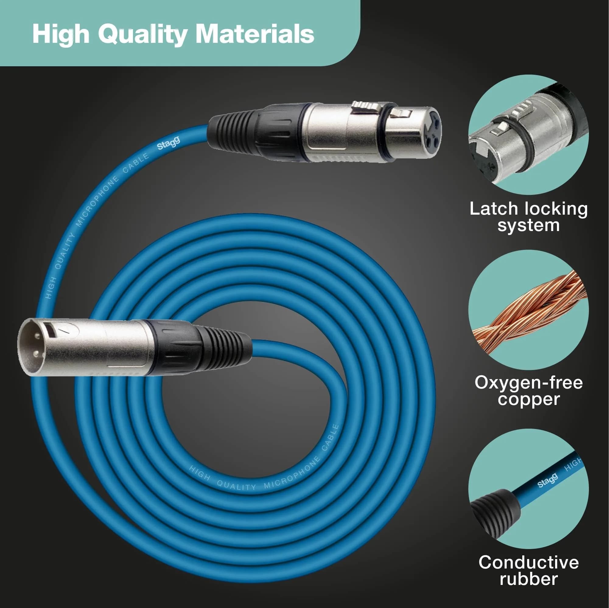Stagg SMC10 CBL 10m XLR to XLR Microphone Cable - Blue | Balanced Audio for Stage & Studio - view 3
