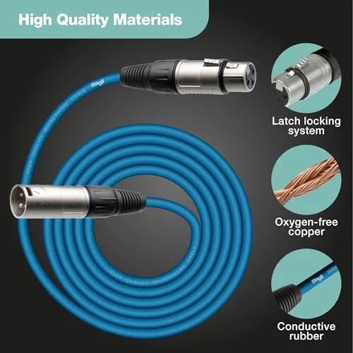 Stagg SMC10 CBL 10m XLR to XLR Microphone Cable - Blue | Balanced Audio for Stage & Studio thumbnail 3
