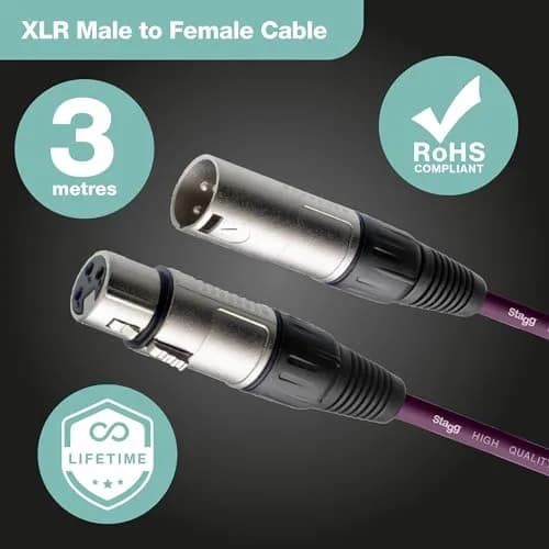 Stagg SMC3 CPP 3m XLR to XLR Microphone Cable - Purple | Balanced Audio Cable for Microphones thumbnail 2