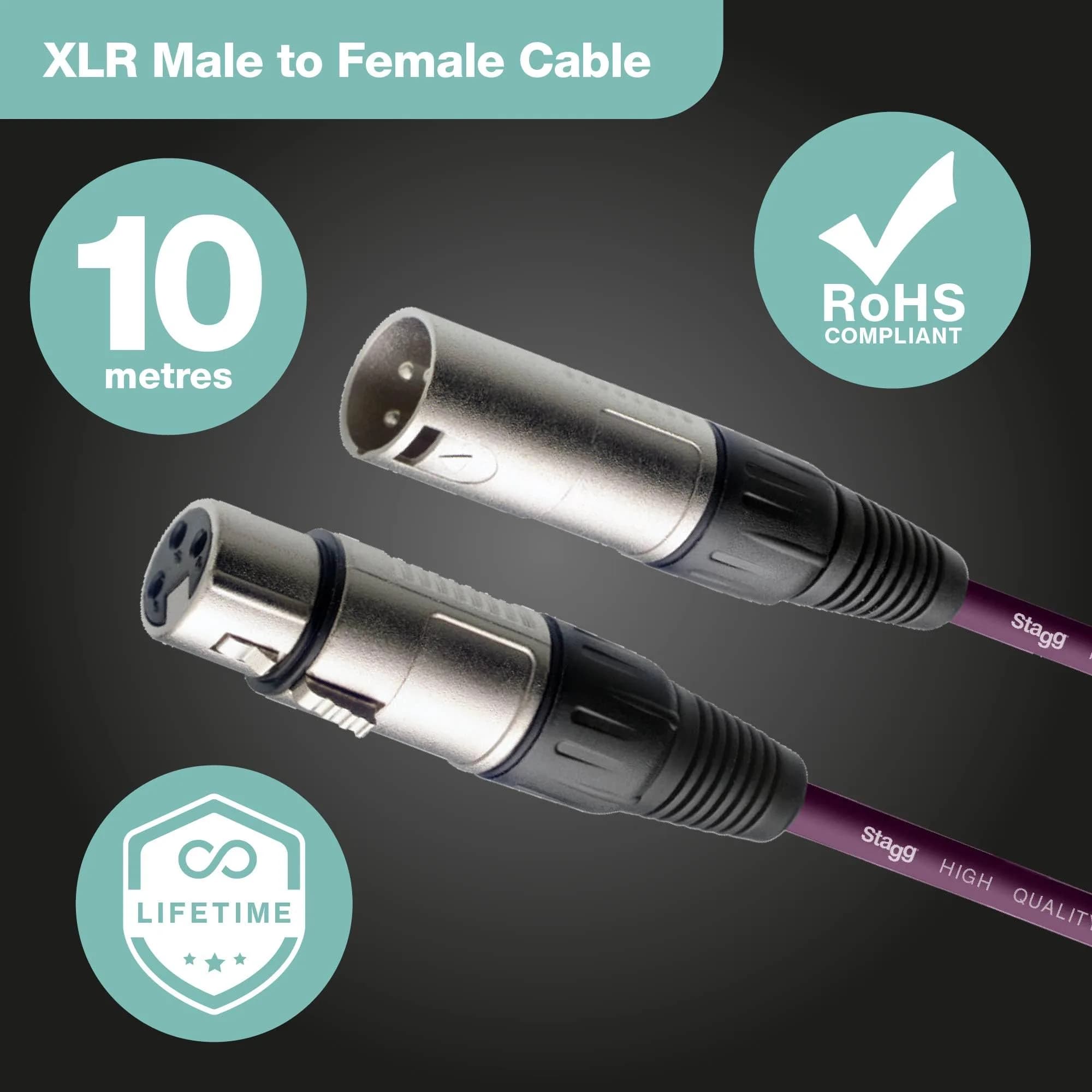 Stagg SMC10 CBL Purple 10m XLR to XLR Balanced Microphone Cable for Stage & Studio - view 2