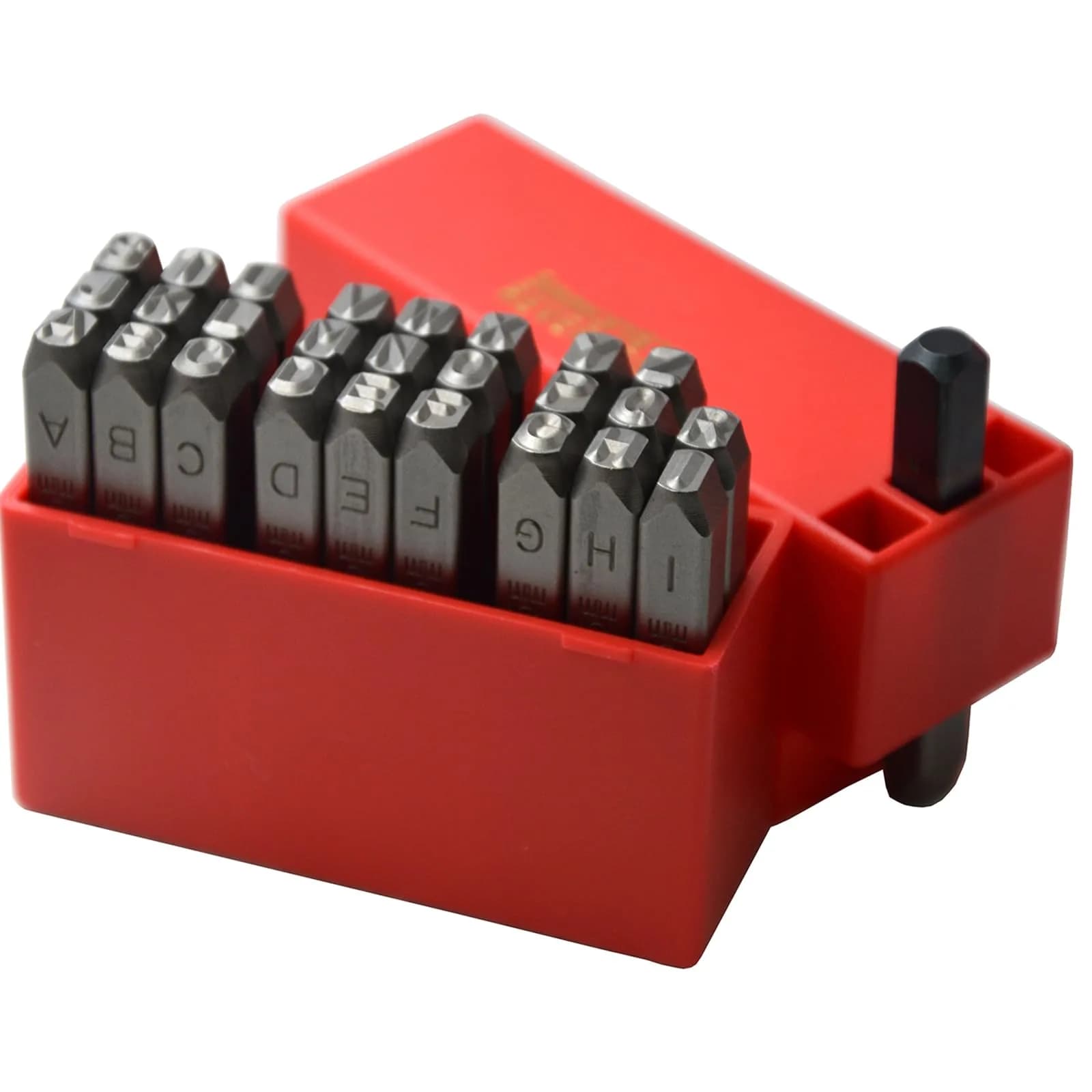 WKSTOOL Heavy Duty Steel Stamp Set 5mm (3/16 Inch) | 27-Piece Uppercase Alphabet, Number & Symbol Punch Kit for Metal Jewelry & Crypto Plates