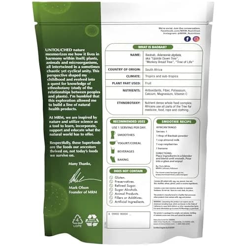 MRM Organic Baobab Powder 240g (8.5 oz) | USDA Organic Superfood for Digestive & Immune Support thumbnail 2