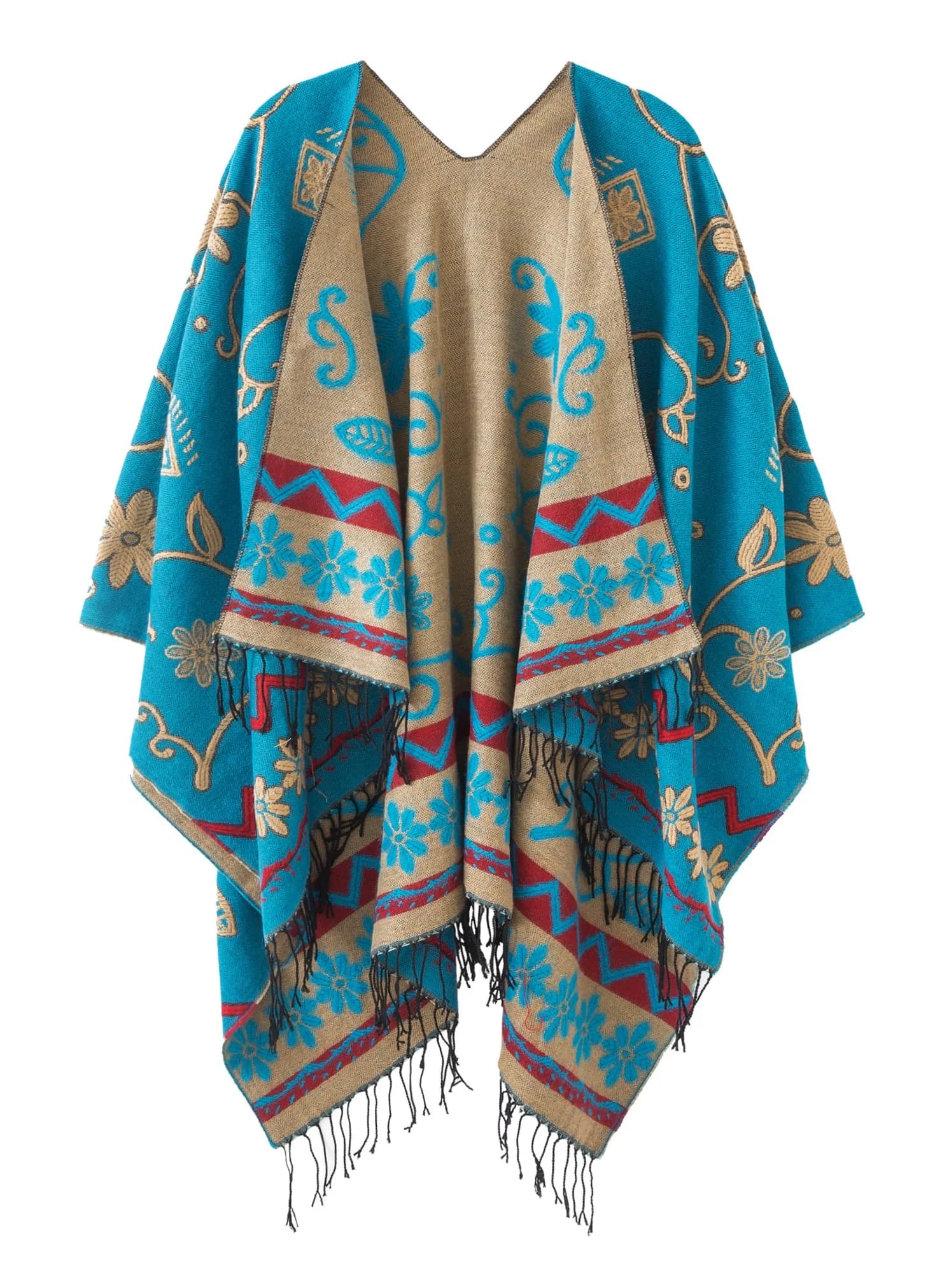 Urban CoCo Women's Retro Style Vintage Pattern Tassel Poncho Cape | Elegant & Comfortable