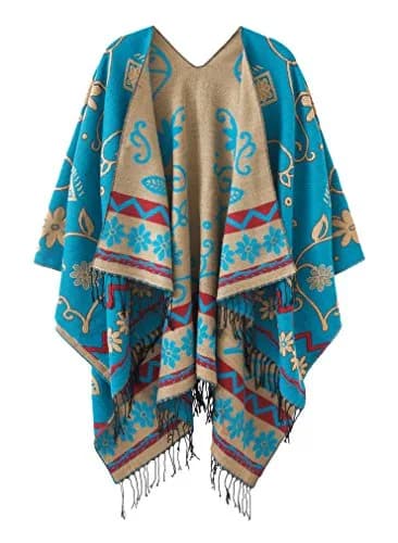 Urban CoCo Women's Retro Style Vintage Pattern Tassel Poncho Cape | Elegant & Comfortable thumbnail 1