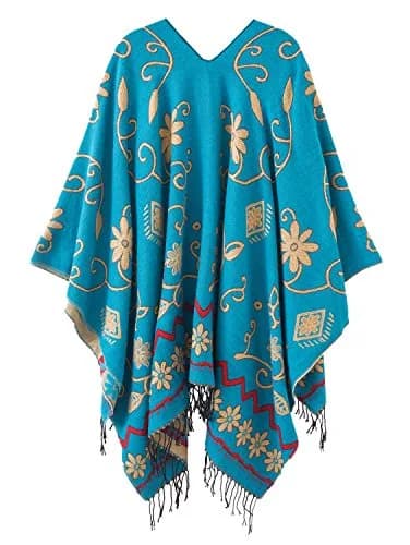 Urban CoCo Women's Retro Style Vintage Pattern Tassel Poncho Cape | Elegant & Comfortable thumbnail 3