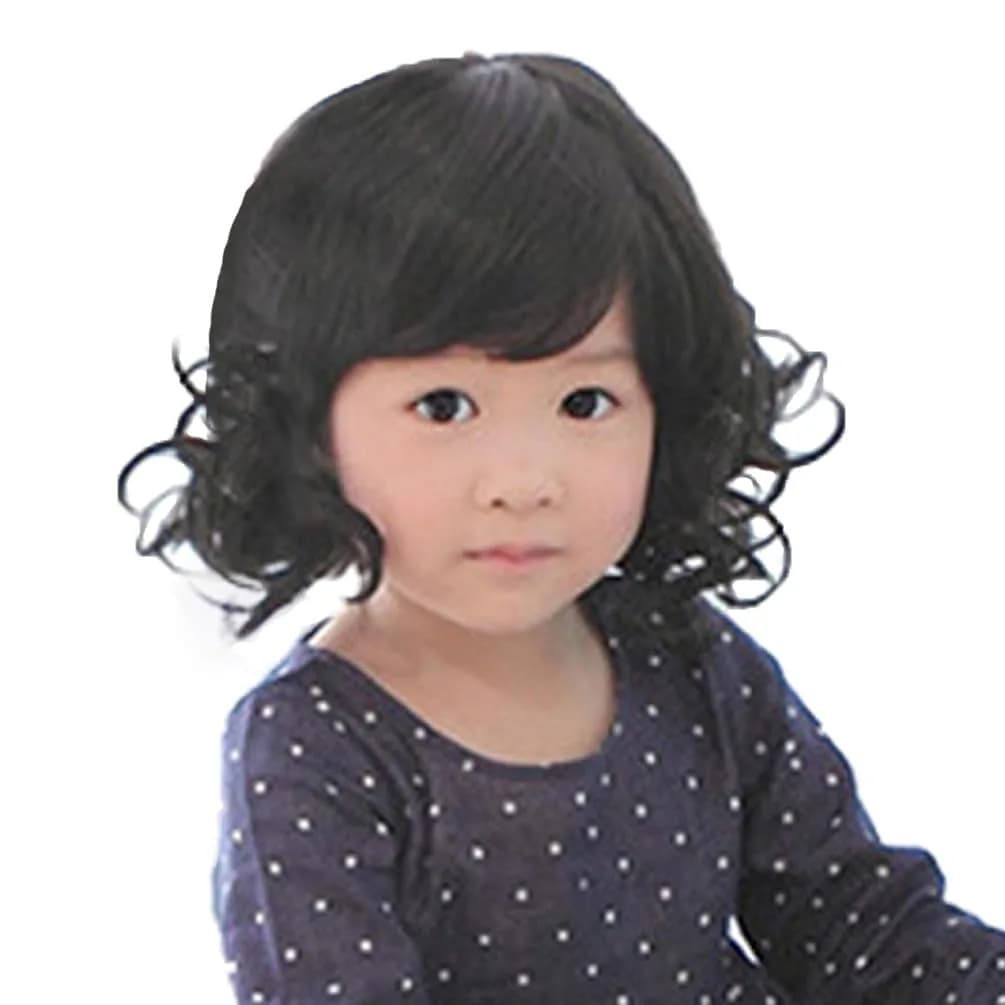 OMORFIEER Kids Black Curly Wig 40-51cm | Adjustable, Heat Friendly, Cosplay Wig - main product image