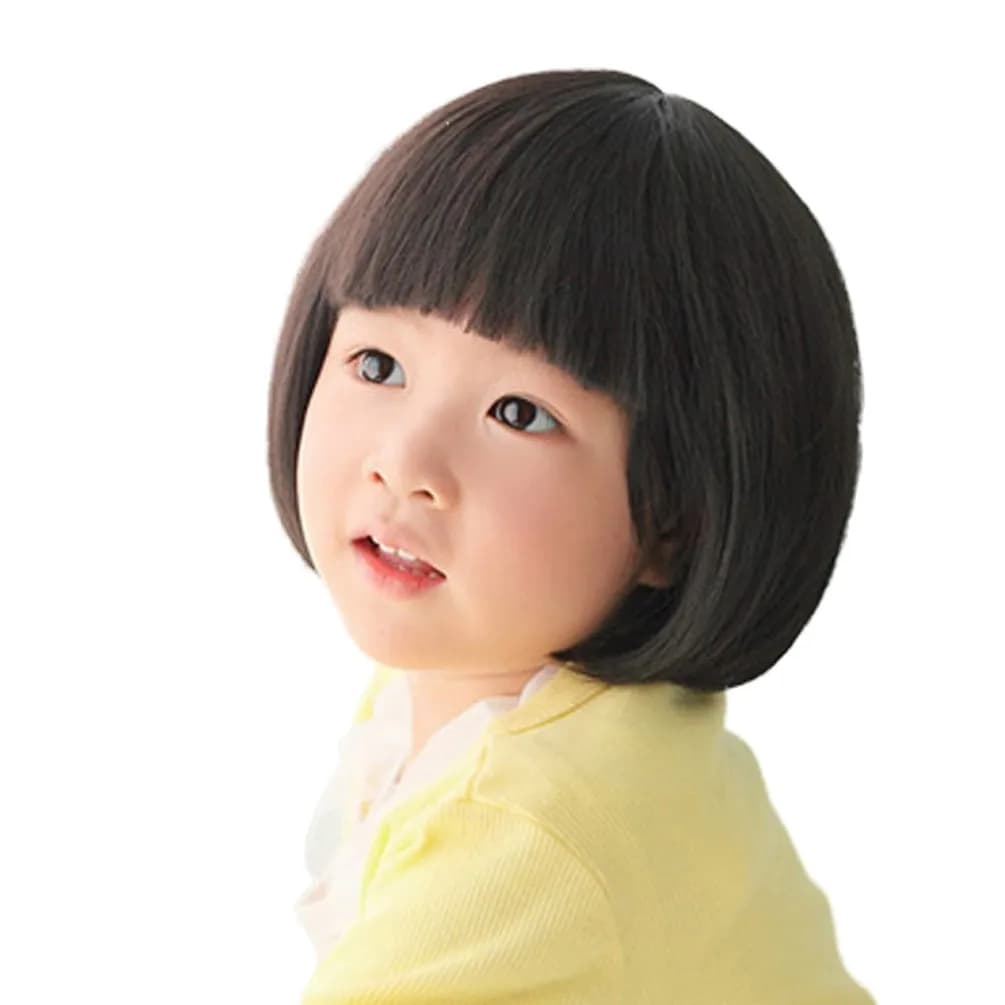 OMORFIEER Kids Black Straight Wigs | Adjustable Synthetic Cosplay Wig for Children (9.84x3.94x1.97 Inch) — Black