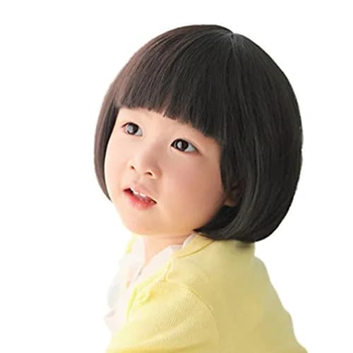 OMORFIEER Kids Black Straight Wigs | Adjustable Synthetic Cosplay Wig for Children (9.84x3.94x1.97 Inch) thumbnail 1