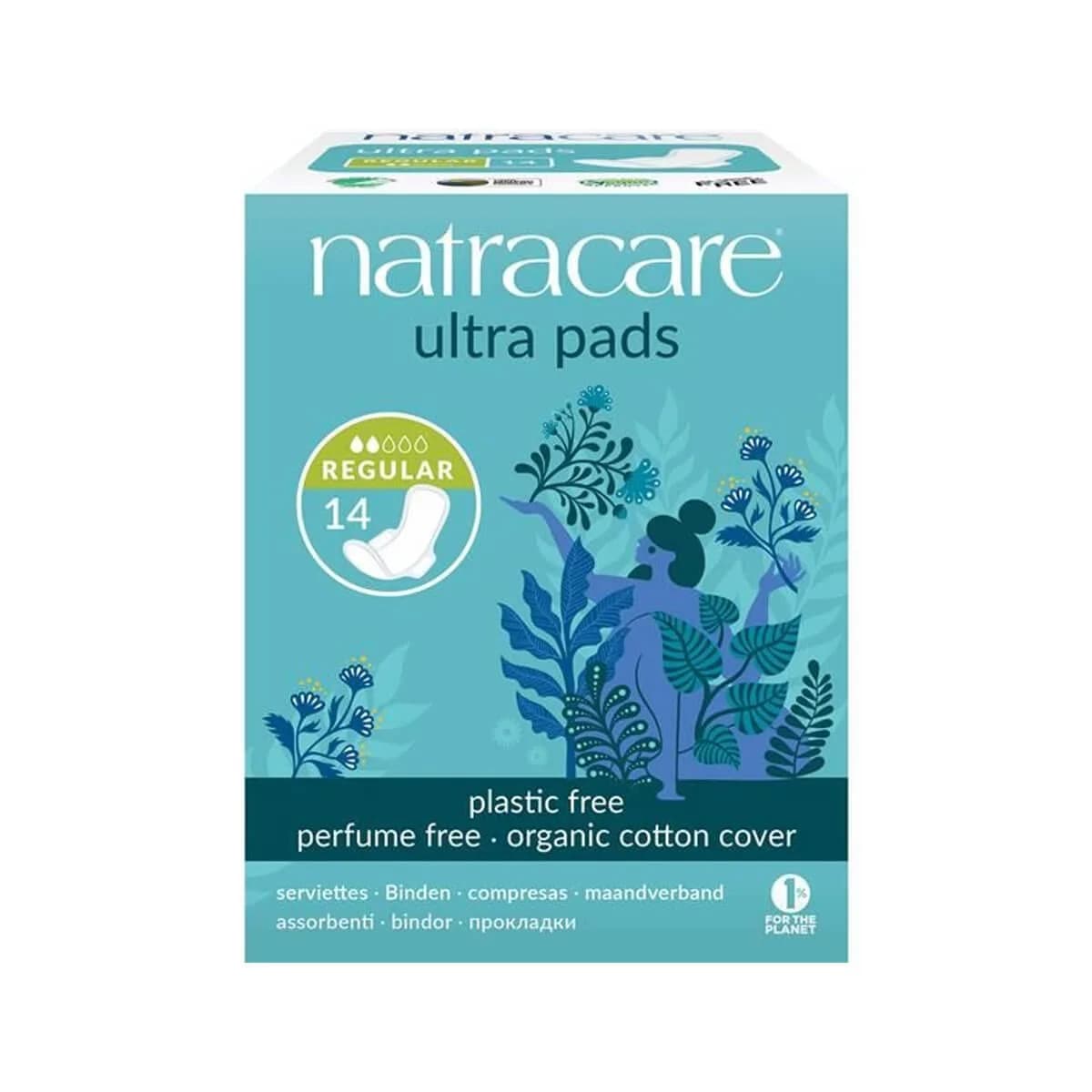Natracare Slim Fitting Ultra Pads with Wings, Regular, 14 Count (0.39 kg) | Certified Organic Cotton — Pad