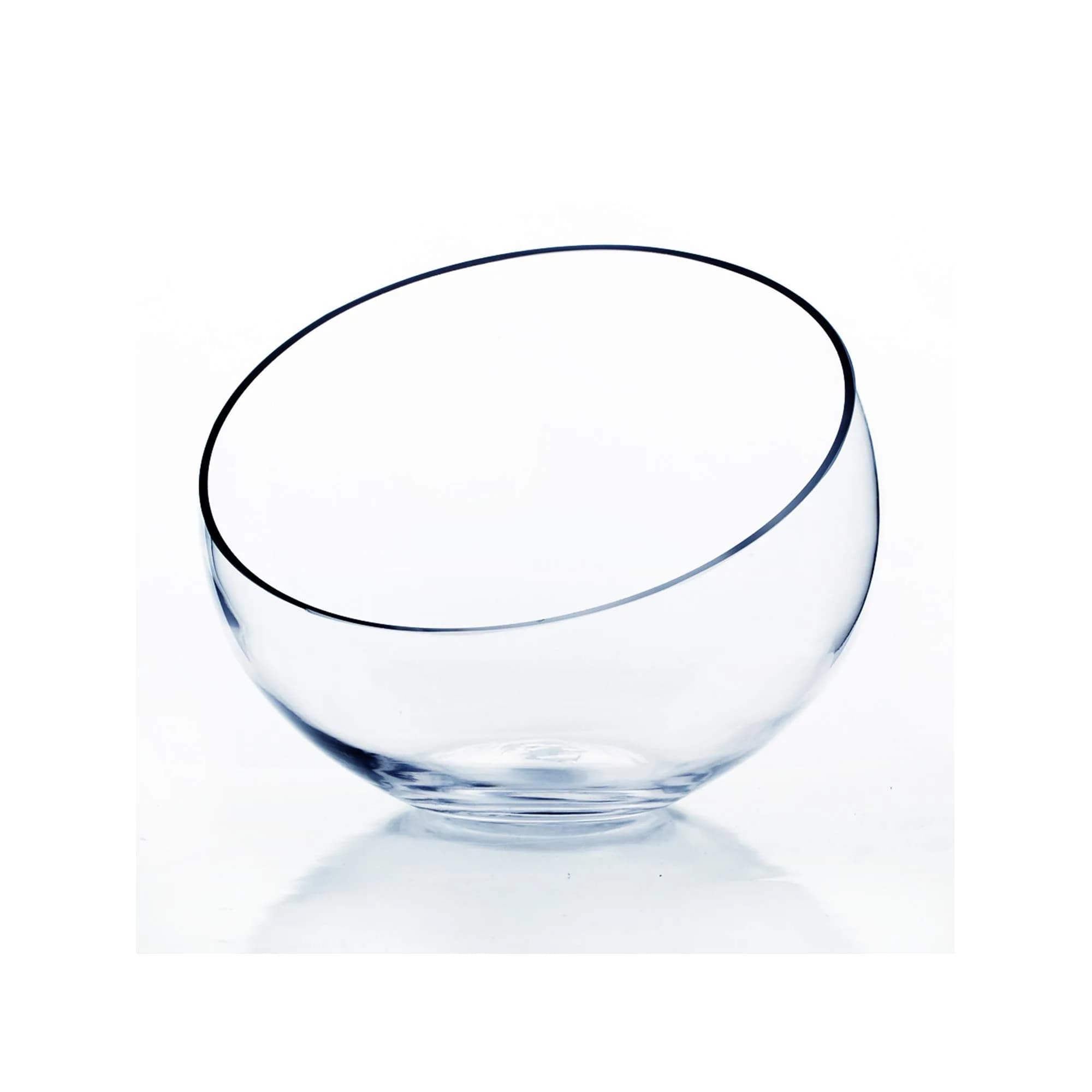 WGVI Slant Cut Bowl Glass Vase | 11" Width, 9.5" Height | Clear Terrarium & Floral Container