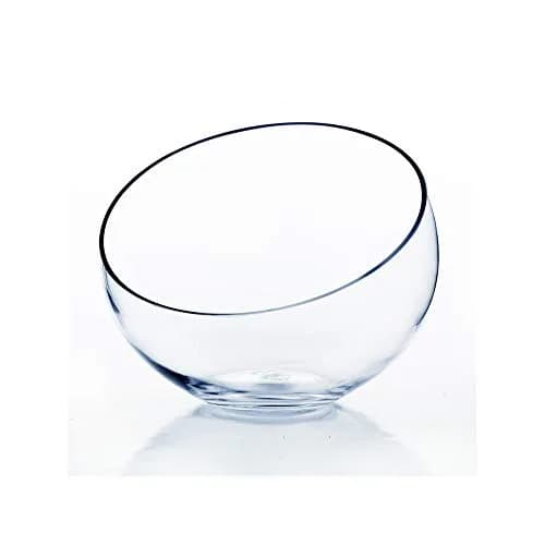 WGVI Slant Cut Bowl Glass Vase | 11" Width, 9.5" Height | Clear Terrarium & Floral Container thumbnail 1