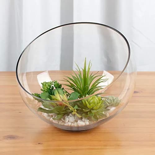 WGVI Slant Cut Bowl Glass Vase | 11" Width, 9.5" Height | Clear Terrarium & Floral Container thumbnail 5
