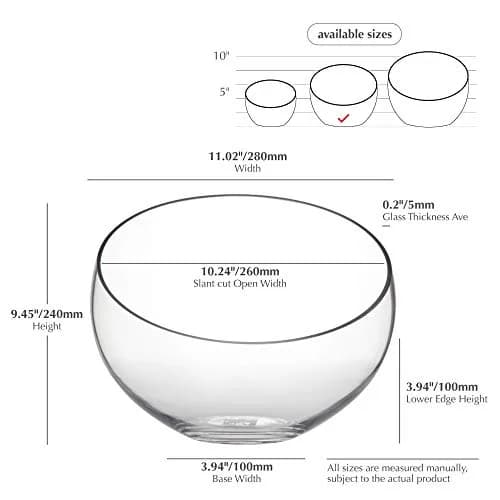 WGVI Slant Cut Bowl Glass Vase | 11" Width, 9.5" Height | Clear Terrarium & Floral Container thumbnail 2