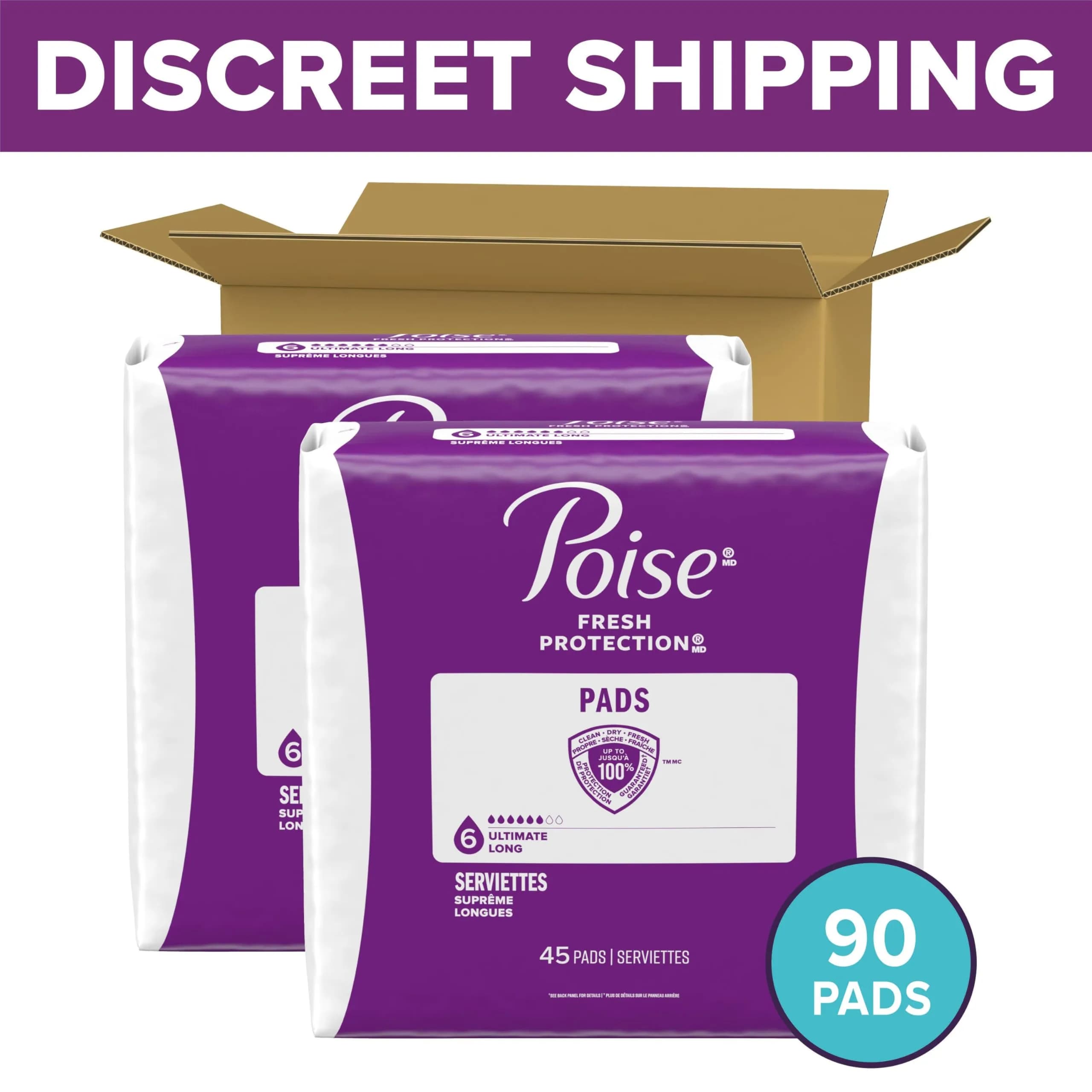 Poise Incontinence Pads for Women, 6 Drop Ultimate Absorbency, Long Length, 90 ct | Protection for Light Bladder Leaks - view 2