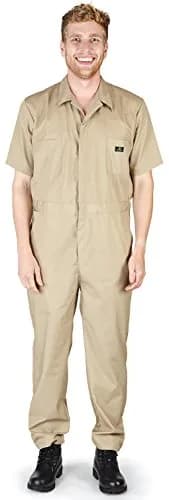 NATURAL WORKWEAR Mens Tall Short Sleeve Coverall Khaki | Wrinkle & Stain Resistant Fit thumbnail 1