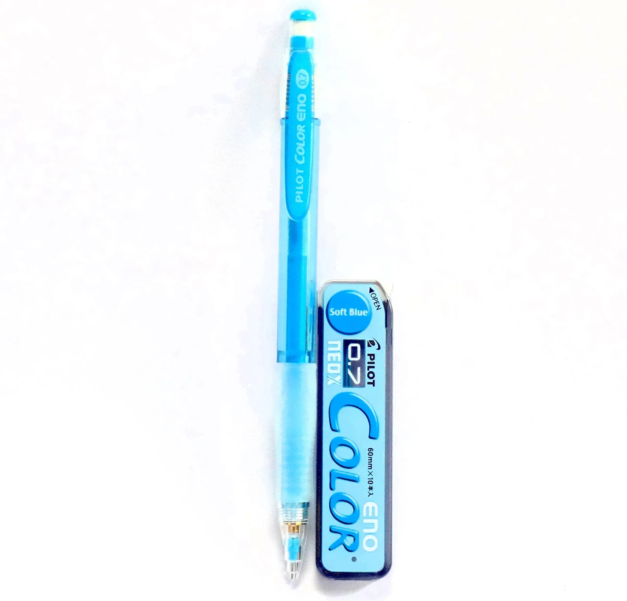 Pilot Color Eno Soft Blue Set, 0.7mm Mechanical Pencil + Lead, 10 Leads | Smooth Blue Ink, Refillable, Japan Import — Blue