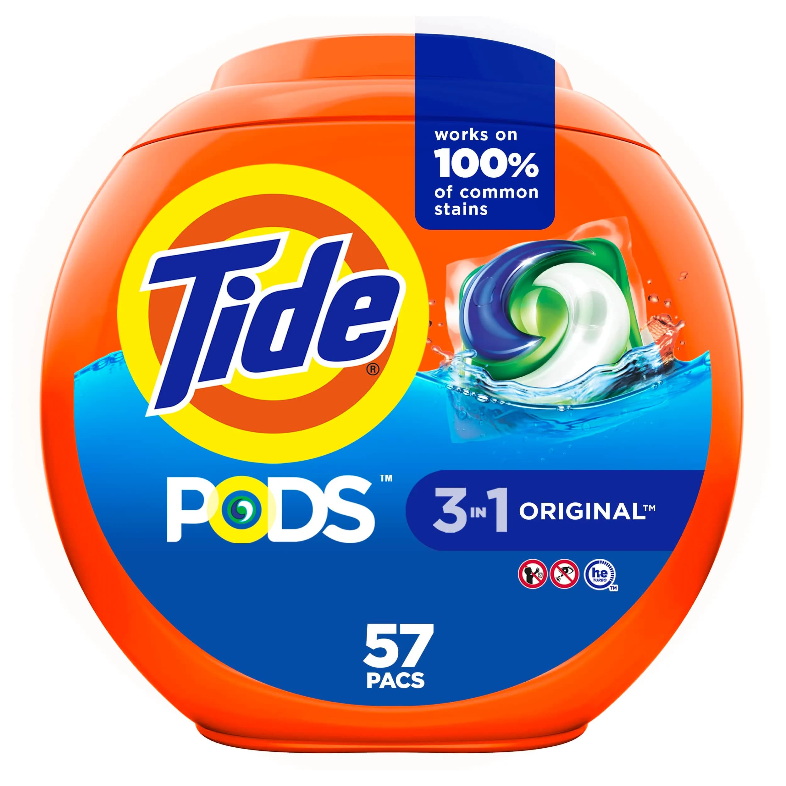 Tide PODS Laundry Detergent Pacs, 3-in-1 Stain Remover, Odor Fighter, Color Protector, 57 Count | Concentrated Formula Laundry Detergent
