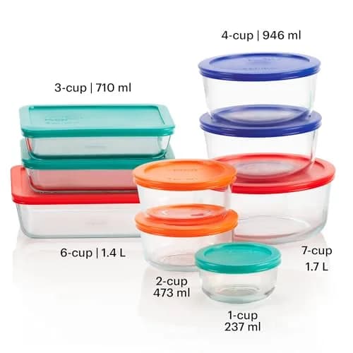 Pyrex Simply Store 9-Pack Mixed Glass Food Storage Set with Lids | 30 Cups Total Capacity thumbnail 2